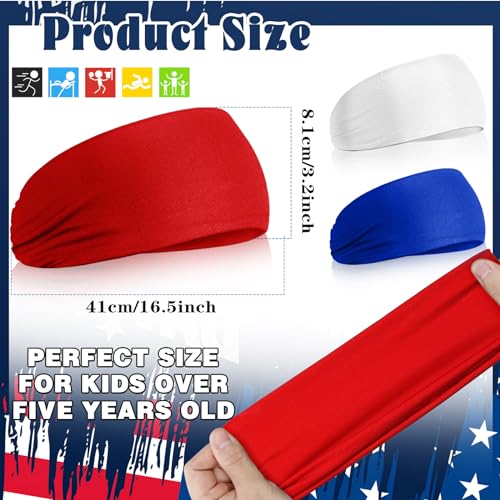 Deekin 6 Pcs Sweatbands for Kids Soccer Headbands Boys for Sports Breathable Sweat Wicking Headband for Kids Athletic Baseball Football Youth 5-15 Years Old - color: Red, White, Blue