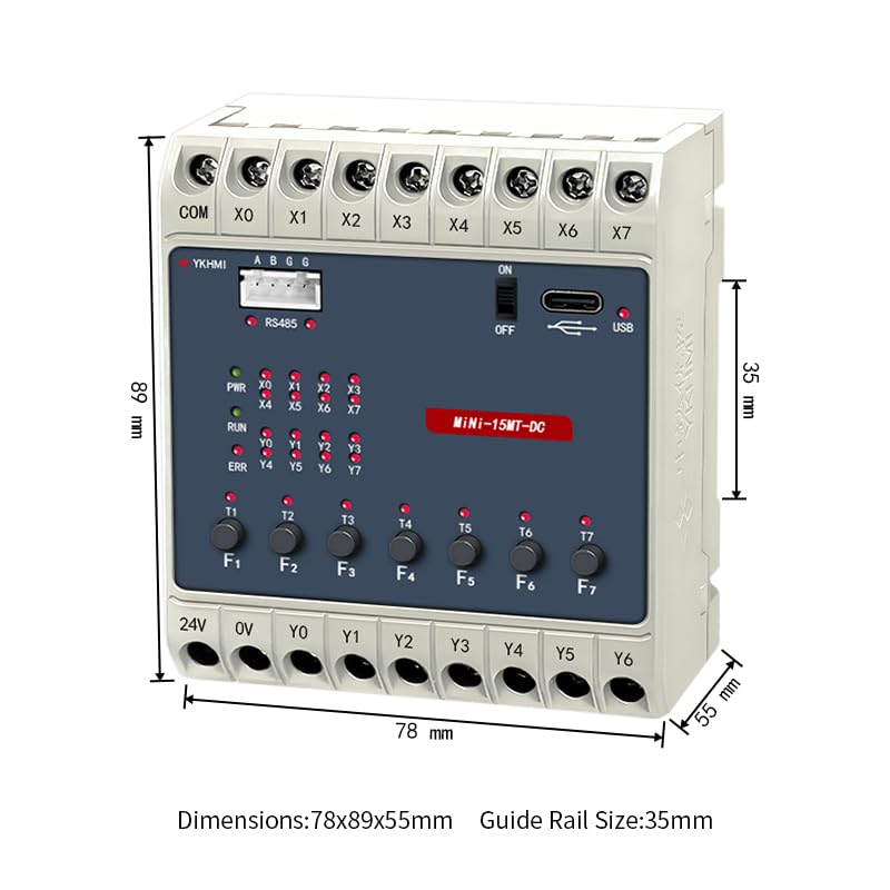 24V DC PLC Ladder Logic Controller, FX1S-15MT Programmable Logic Controller with 8 Input 7 Transistor Output, Fully Compatible with FX1S, 1 Channel RS485 Connect with HMI (Mini-15MT-DC) - color: Mini-15MT
