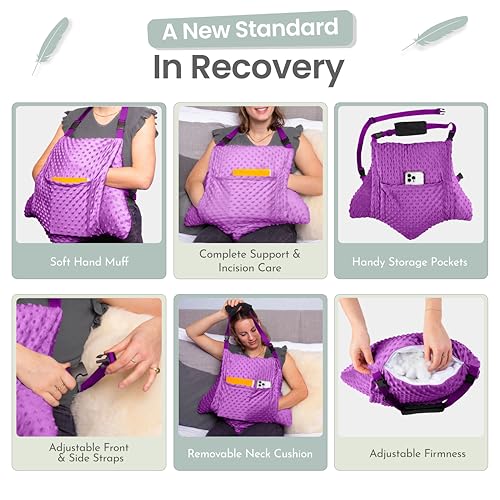 MOYOAMA Hysterectomy Pillow Post Surgery – Form-Fit Support Shield with Secure Straps, 2 Pockets, & Cozy Muff – After Hysterectomy Recovery Must-Haves, Post-Op C-Section Pillow Post Surgery Gifts - color: Field Lavender