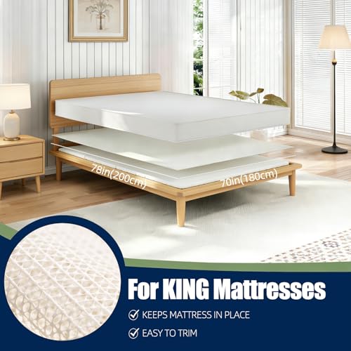 Non Slip Mattress Gripper, Anti-Slip Pad Prevents Mattress Sliding & Holds Bed in Place, Easy Trim Gripper Pads for Sofa, Couch, Chair Cushions, Stops Mattress Topper from Slipping (King(70" x 78")) - size: King