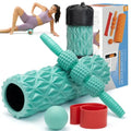 5 in1 Foam Roller Set, Trigger Point Foam Roller, Massage Roller Stick, Massage Ball, Resistance Band for Deep Muscle Massage Pilates Yoga,Fitness Exercise for Whole Body (Pure Turquoise) - color: Pure Turquoise
