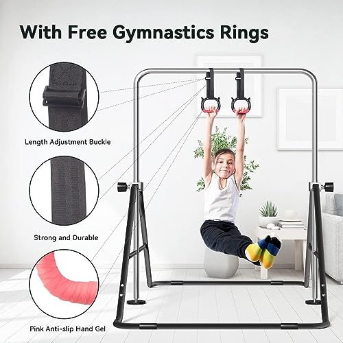 FBSPORT Gymnastics Bar for Kids Adjustable Height Gymnastic Horizontal Bar | Adjustable height, Supports up to 140 lbs, Junior Training Bar Children Folding Training Monkey Bars for Home Using - color: Black