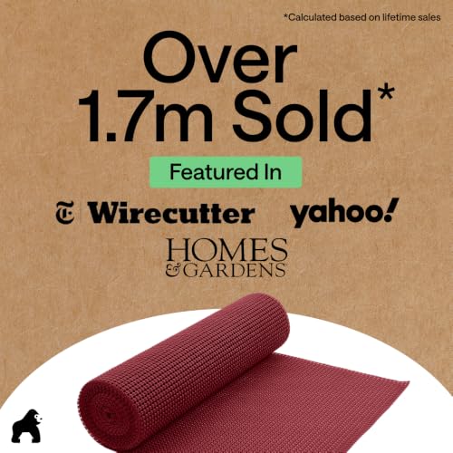 GORILLA GRIP powerGRIP Drawer Shelf and Cabinet Liner, Thick Strong Hold, Non-Adhesive Liners Protect Kitchen Cabinets and Cupboard, Bathroom Drawers, Easy Install, Breathable Mat, 12" x10', Red - color: Red, size: 12" X 10', style: 12" x 10'