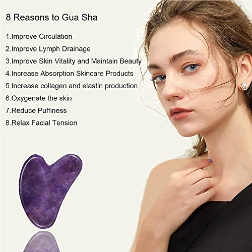 Gua Sha, Gua Sha Facial Tools, Guasha Tool for Face Tighten Skin, Gua Sha Massage Beauty Tool for Body Eyes Neck Massager with Travel Box - color: Purple