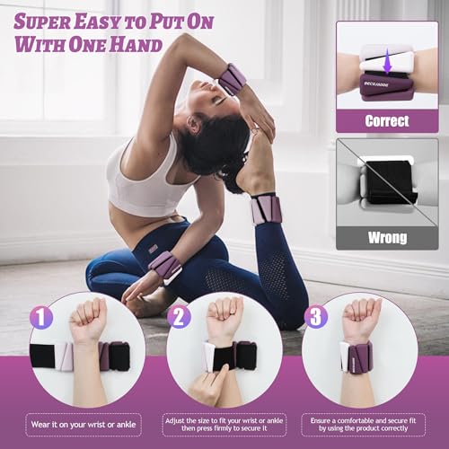 BECOJADDE Ankle Weights for Women Wrist Weights Set of 2 (1 lb/2 lb Each) Adjustable Arm Leg Weight for Womens Men Suitable for Walking Swimming Running Pilates Yoga Gym - color: Deep Plum, size: 2lb Pair (1lb Each)