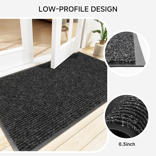 100pointONE Front Door Mat, Heavy Duty Indoor Outdoor Doormat for Entryway, 72" x 24" Low Profile Outdoor Mats for Home Entrance, Stain and Fade Resistant Welcome Mat for High Traffic Area, Black - color: Black Striped, size: 2' x 6' (Rectangular)