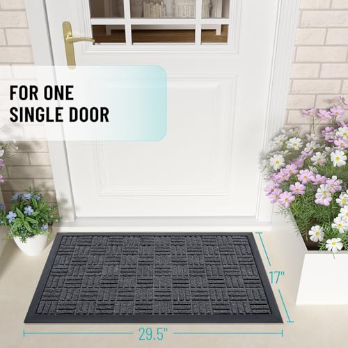 OLANLY Front Door Mat Outside Entrance 29.5x17, Absorbent, Heavy Duty Sturdy Natural Rubber Doormat Indoor Outdoor, Non-Slip, Stain and Fade Resistant, Low Profile Floor Mat for Entryway, Black Gray - color: Black Gray, size: 29.5" X 17"