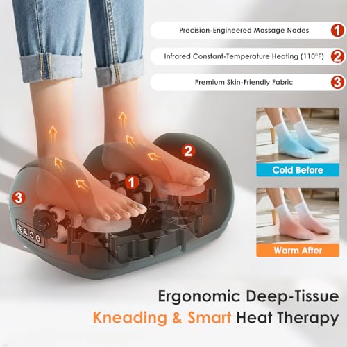 Foot Massager with Heat, Shiatsu Kneading Foot and Calf Electric Massager Machine with Roller, Massage Feet/Arm/Calf/Ankle for Relax, Plantar Fasciitis, Pain Relief, Gifts for Women & Men, Grey - color: Grey