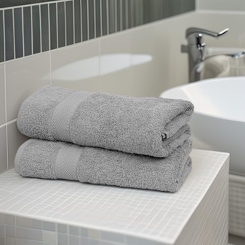 Commercial Bulk Pack of 12 Bath Towels – 100% Cotton Terry 24" x 48" – Ideal for Hotels, Salons, Gyms, Spas & Institutional Use – Light Grey - color: Light Grey, size: 24"x48" - PK 12