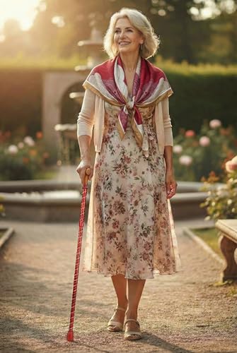 Asterom Canes for Women - Foldable, Adjustable, Collapsible - Fashionable Walking Cane for Women, Wooden Handle - color: Red