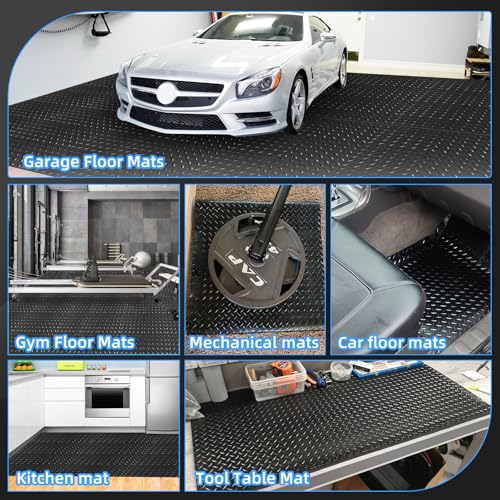 Diamond-Plate Rubber Flooring Rolls, 21FT *16IN Garage Floor Mat, 4 * 7Ft Cover Area PVC Garage Flooring Roll for Garage Floor, RV Trailer Flooring, Water/Stain Resistant Parking Mat Black(1Pcs) - color: Black