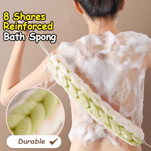 AARAINBOW 2 Packs Upgraded Long Stretch Back Sponge with Rope Handles Back Scrubber Bath Shower Mesh Sponge Exfoliating Body Scrub Stretch Braided Loofah for Men Women Shower Rope (Gray+Green) - color: Gray+green