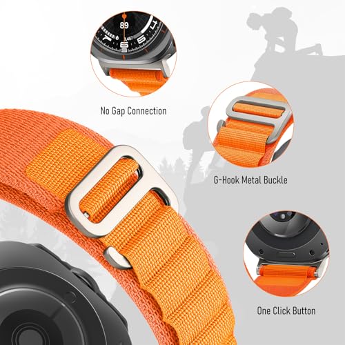 Trail Band for Samsung Galaxy Watch Ultra Bands 47mm Men/Women,Rugged Fabric Nylon Alpine Sport Loop Strap for Samsung Galaxy Watch 7 Ultra Band 47 mm 2024 Breathable Replacement Wristband - color: 03-Orange