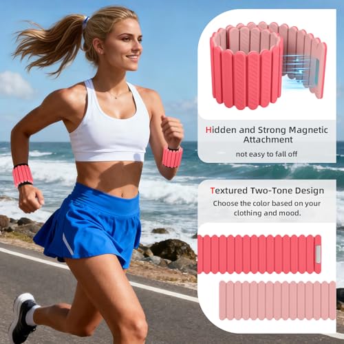 Abahub Adjustable Wrist & Ankle Weights 2Pack, Wearable Silicone Weighted Bracelet for Women, Arm Leg Weights for Home Gym Workout, Jogging, Yoga & Pilates - color: Magnetic Pink, size: 4.4LB Pair (2.2LB Each)