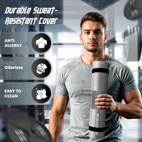 Barbell Pad for Squats & Hip Thrusts – 1.2” Extra-Thick High-Density Foam – Non-Slip Neck & Shoulder Support Cushion – Fits Olympic & Standard Bars – Quick On/Off Design + 2 Securing Straps - color: Grey