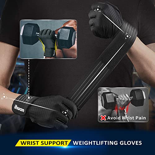 ihuan Workout Gloves for Men Full-Finger: Weight Lifting for Men, Gym Full Hand Gloves for Weightlifting, Deadlift - size: Medium