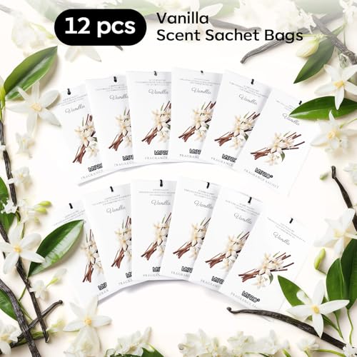 MYARO 12 Packs Vanilla Scented Sachets for Drawer and Closet, Long-Lasting Closet Sachet Bags Drawer Deodorizers Fresh Scents, Home Fragrance for Lover - color: Vanilla
