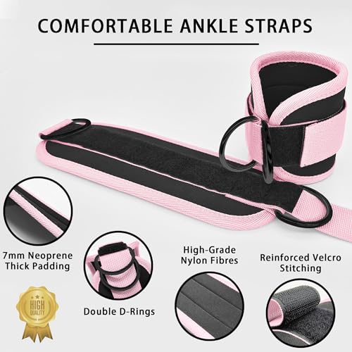Fitness Ankle Straps for Cable Machines, 2 Pack Comfortable Adjustable Padded Ankle Wrist Cuffs, Kickback Glute Workouts for Men Women, D-Ring Leg Straps with Neoprene Padding - color: yy-Pink-Pink