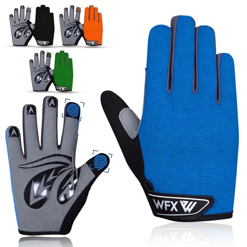 WFX Cycling Gloves Toddler Mountain Bike Handlebar Grips Gel Padding Full Finger Baseball Glove Workout Football Gloves Youth Boys 6-12 Kids Gardening Gloves MTB Gloves - color: Dark, size: L (10-12) Years Kid