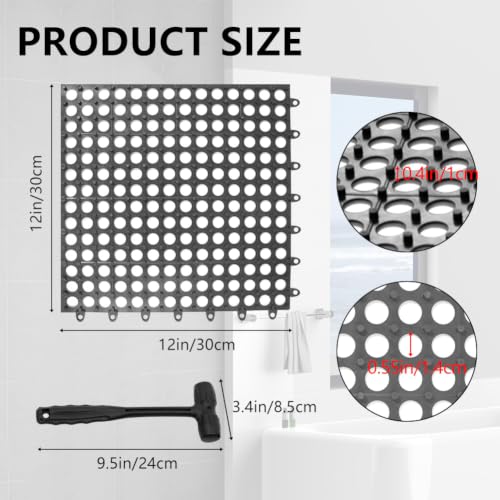 30 Pack Drainage Interlocking Tiles, 12"x12" Modular Interlocking Floor Tiles with 1 Pc Plastic Hammer Non Slip Rubber Floor mat with Holes for Pool Bathroom Deck Kitchen Patio (30, Dark Grey) - color: Dark Grey