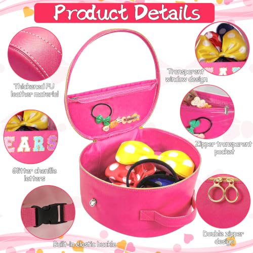Translucent Mouse Ears Travel Case, Chenille Letter Headband Ears Holder Waterproof Hair Accessories Organizer Storage for Women Adults Gift Large Thicken Makeup Snack Bag for Park Travel - color: Rose Red