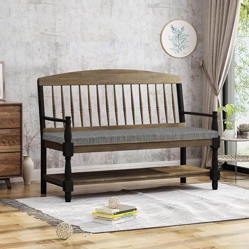 baibu 36 Inch Classic Solid Color Bench Cushion with Ties, Non-Slip Indoor Outdoor Rectangle Bench Seat Cushion Standard Size Foam Pad with Machine Washable Cover (Grey, 36x15x1.5in) - color: Grey, size: 36x15x1.5 Inch (Pack of 1)