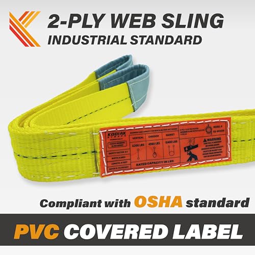 2-Ply Lifting Sling Straps 2”x 4ft - 6200lbs Vertical Capacity Heavy Duty Flat Eye Lift Sling, for Rigging Moving Towing Hoisting -1Pack - Kodiak Straps - color: 1 PACK, size: 2inch x 4ft