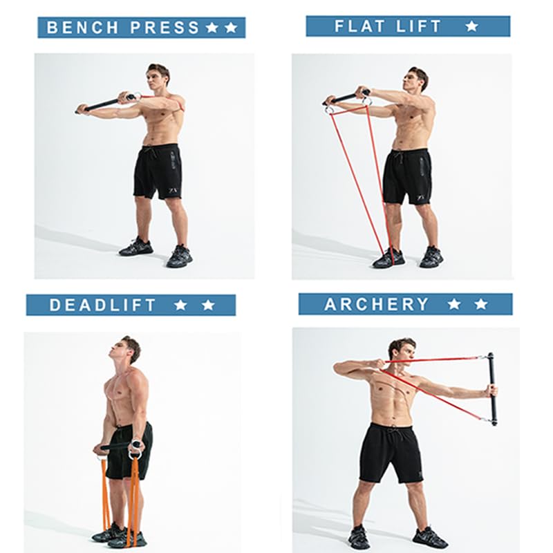Resistance Band Bar, Portable 43 Inch Pilates Bar with Resistance Bands Home Gym Workouts Stick Squat Yoga Pilates Flexbands Kit for Full Body Shaping - color: 43 Inch Resistance Band Bar