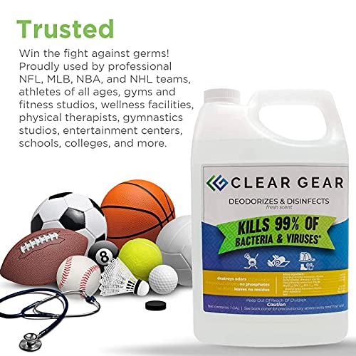 Clear Gear - Disinfectant, Cleaner, and Deodorizer for Sports Equipment, Gyms, and Fitness Centers - EPA-Registered, Hospital Grade, Made in USA - 1 Gallon Bottle - size: 128 Fl Oz (Pack of 1)