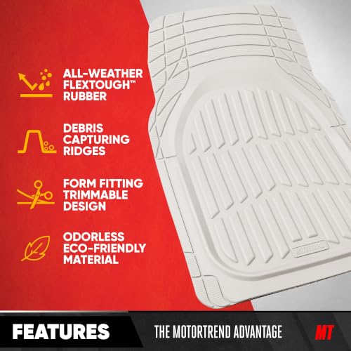 Motor Trend FlexTough LITE Rubber Car Mats Full Set - All Weather White Floor Mats for Trucks, Cars & SUVs - Automotive White Car Floor Mats for Cars Interior Accessories Universal Trim-to-Fit - color: White, style: Full Set