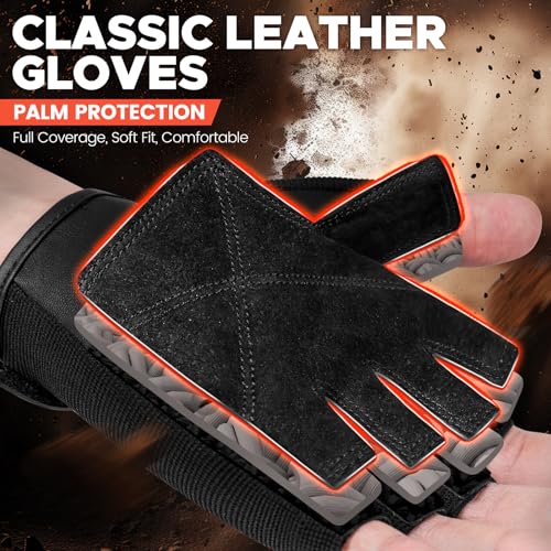 BEACE Weight Lifting Gym Gloves with Anti-Slip Leather Palm for Workout Exercise Training Fitness and Bodybuilding for Men & Women - color: Grey, size: Medium