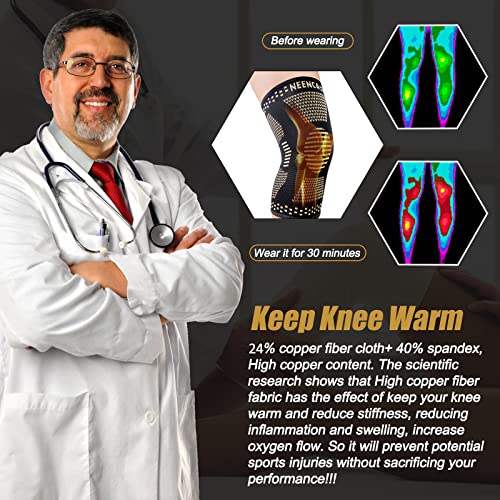 NEENCA Copper Knee Braces for Knee Pain Relief - 2 Pack Knee Sleeves Set, Knee Compression Sleeves with Copper Ions Infused Fiber for Sports, Workout, Arthritis, Meniscus Tear- FSA/HSA Eligible - size: Medium