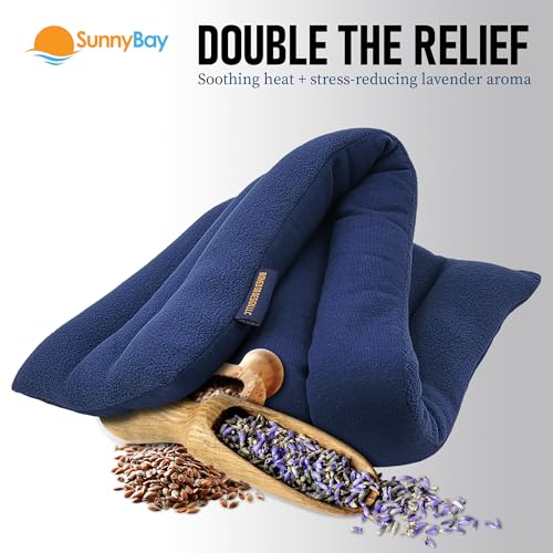 SunnyBay Lavender Microwave Heating Pad, Microwavable Neck Wrap & Heat Pack for Moist Hot Therapy, Heated Neck Warmer for Neck, Shoulder & Back Pain Relief, Flaxseed Filling, 26x6, Navy Blue - color: 6x26 Scented - Navy Blue