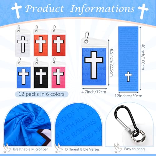 Tiamon 12 Pack Baseball Cooling Towels 40" x 12" Christian Bible Verse Towels Microfiber Softball Chilly Cool Wrap with Religious Cross for Baseball, Softball, Sports, Gym, Yoga, Running, Church Gifts
