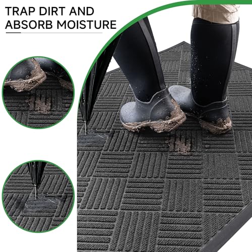 100pointONE Front Door Mat, Heavy Duty Indoor Outdoor Doormat, 48" x 24" Low Profile Outdoor Mats for Home Entrance, Stain and Fade Resistant Welcome Mat Ideal for High Traffic Area, Diamond Grey - color: Grey Diamond, size: 2' x 4' (Rectangular)