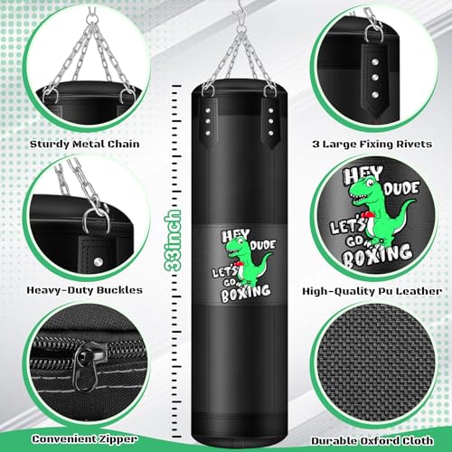 Kids Punching Bag Set, 2.75ft Filled Heavy Bag Kickboxing Bag with 2KG Sponge & 6oz Gloves, Hanging Boxing Bag for Kids Youth Boxing, MMA, Muay Thai, Karate, Martial Art, Home Gym Training - style: Dinosaurs