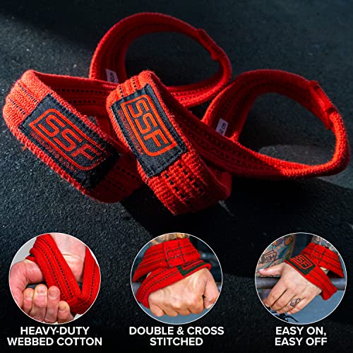 SERIOUS STEEL FITNESS Red Figure 8 Lifting Straps | Deadlift & Strongman Axle Straps - 3 Sizes - color: Red, size: (70 CM - 7.25" Wrist or More)