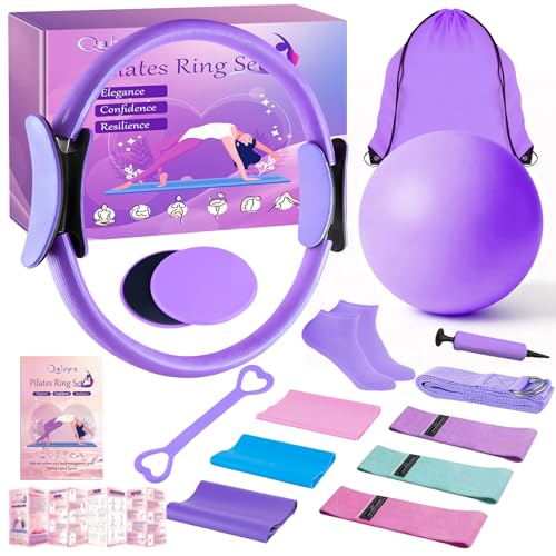 Home Pilates Kit for Women, Pilates Ring Set, Pilates Equipment Kit for Women Home Workouts, Pilates Essentials Kit with Pilates Ring and Ball, Resistance Bands for Strength, Toning, Flexibility - color: Purple-12inch Ring