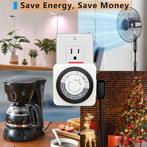 Timers for Electrical Outlets Indoor, 24-Hour Dual Outlet Timer, Christmas Tree Timer Indoor, 3 Prong Light Timers Indoor, Daily Cycle, 125V 15A, ETL Listed, 2-Pack - size: 1 Outlet, 2 pack