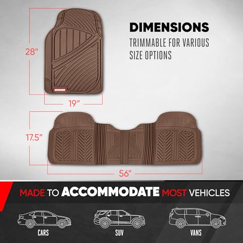 Motor Trend FlexTough Performance All Weather Rubber Car Floor Mats - 3 Piece Floor Mats Automotive Liners for Cars Truck SUV, Heavy-Duty Waterproof (Brown) - color: Brown