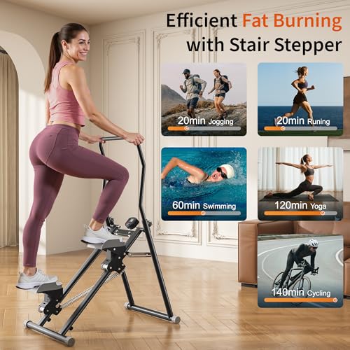 MOMODA Stair Stepper Resistance Adjustable Folding Vertical Climber Machine for Home Gym Full-Body Workout - color: Black