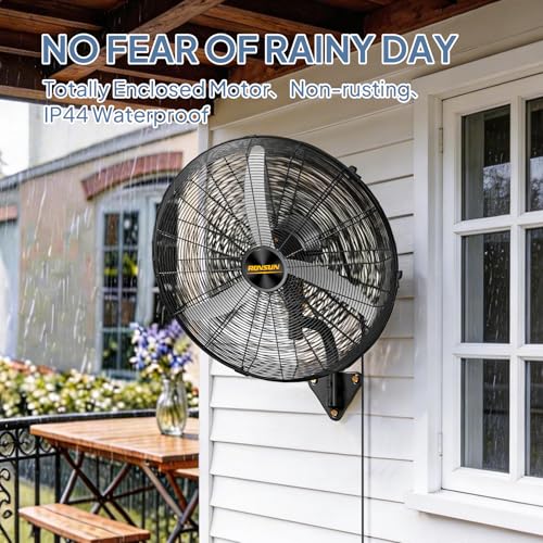 ROVSUN 30inch Wall Mounted Fan with BLDC Motor & Remote Control, High Velocity Industrial Wall Fan with Wired Remote, 4-Speed Outdoor Fan, Waterproof Oscillating Wall-mount Fan for Garage, Gym, Patio - size: 30"