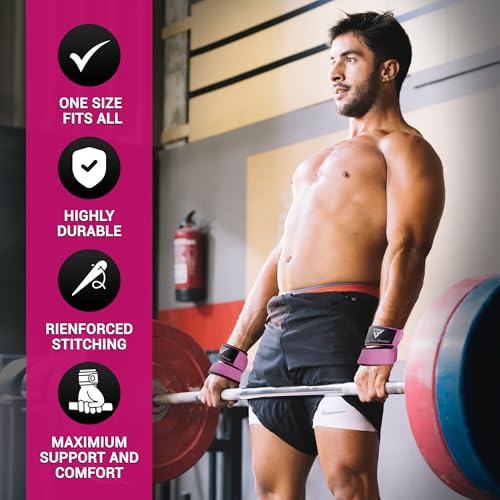 Weight Lifting Straps Figure 8, Anti Slip Strap with cuffs wrist Support for Gym Workout Deadlift Powerlifting Bodybuilding Weightlifting, Fitness Strength Training, Hand Bar Grip for Men - color: Pink