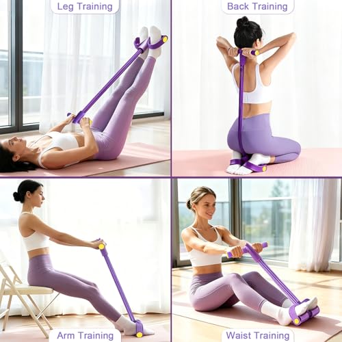 Pedal Resistance Band with Handle, 6-Tubes Tesistance Bands with Handles, Natural Rubber Foot Pedal Resistance Band, Multifunctional Exercise Bands for Abdomen, Waist, Leg, Arm - color: Purple