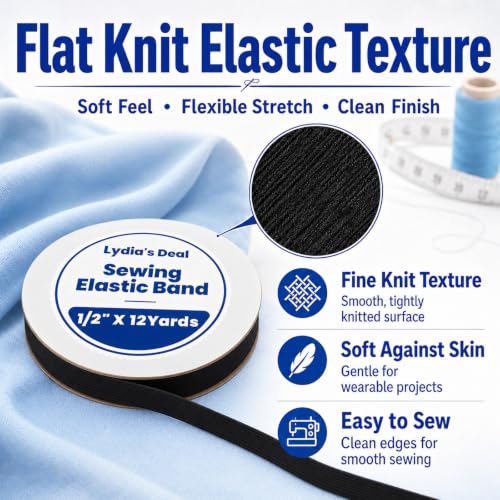 Elastic Band for Sewing 1/2 Inch Wide 12 Yards, Durable & Soft High Elasticity Stretch Elastic Bands Cord for Sewing, Waistbands, Pants, DIY Crafts, Black - color: Black, size: 1/2 Inch * 12 Yards