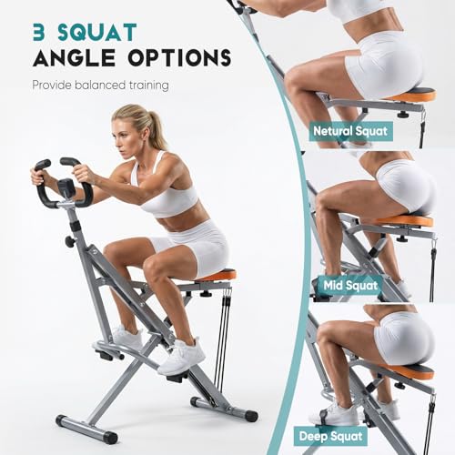 DUMOS Squat Machine, 330 LBS Capacity Heavy Duty Full Body Exercise Rower for Women with Adjustable Resistance, Foldable Glute Workout Equipment Exercise Machine for Home - color: Classic Silvery