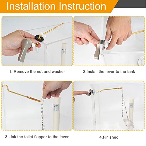Hibbent Universal Metal Side Mount Toilet Handle Replacement Kit, Brass Toilet Flush Tank Lever with Stainless Steel Flapper Chains for Most Toilets, Brushed Nickel - color: Brushed Nickel, style: Side Mount