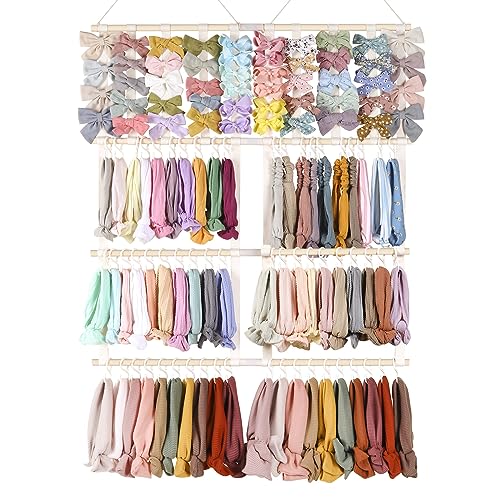 POVETIRE Headband Holder Hair Bows Organizer for Girls,Baby Headbands Hair Accessories Organizer Storage Wall Hanging Decor for Nursery Girls Room - color: Beige