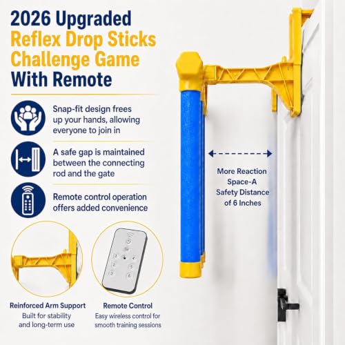 Shelprojsu Reflex Drop Sticks Challenge Game, 3 Adjustable Catching Falling Sticks Game, Hand Eye Coordination Training Game, Reaction Time Training Hand Speed Challenge Game - color: Blue-With Control