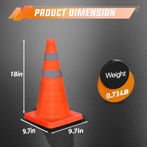 Nilight 18 Inch Collapsible Traffic Safety Cones 4 Pack - Bright Orange Parking Cones with Reflective Collars for Roadside Emergency, Parking, Driving Practice - size: 18 Inch